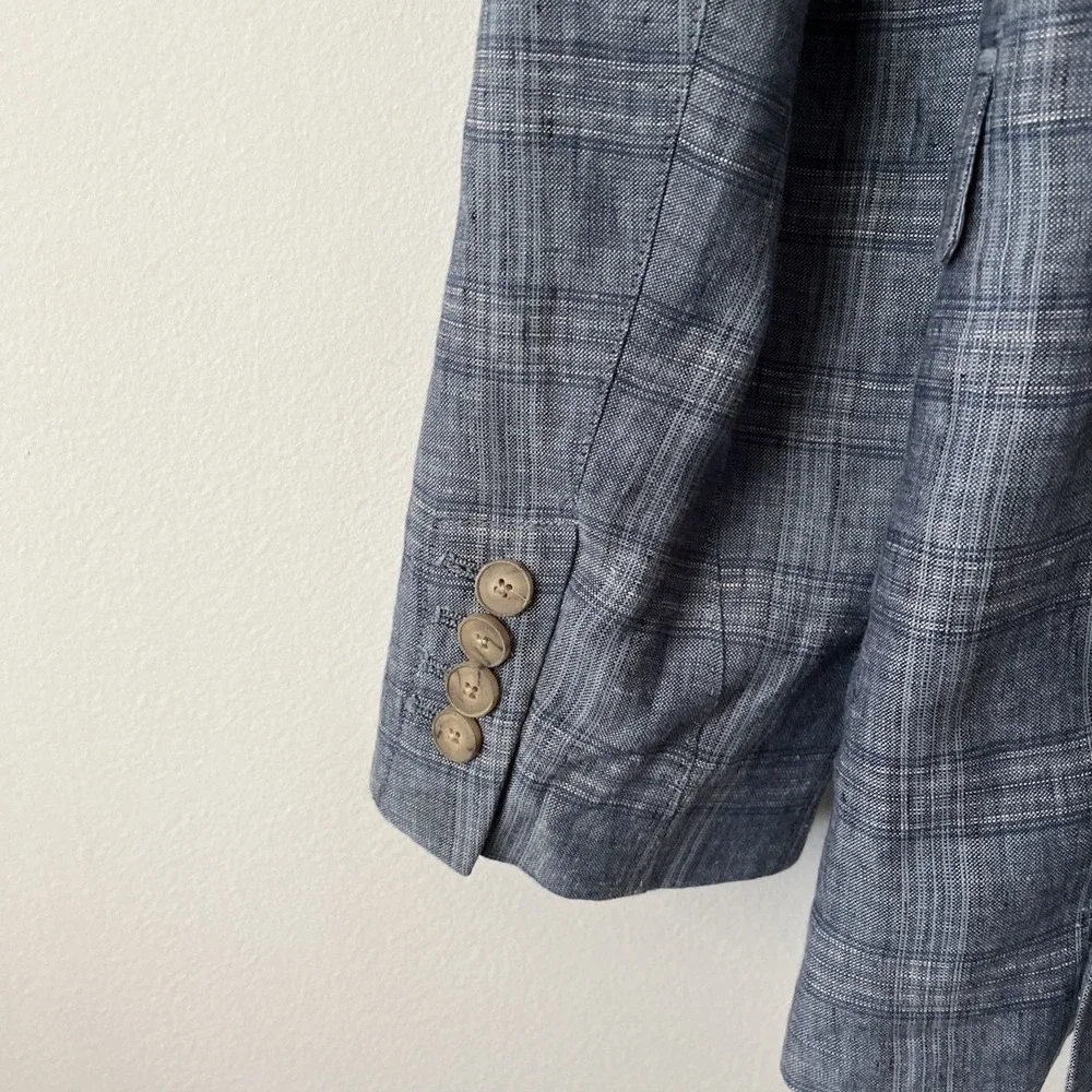 Joseph Abboud Men's Blue Plaid Linen Sport Coat Blazer Jacket XL Two Button